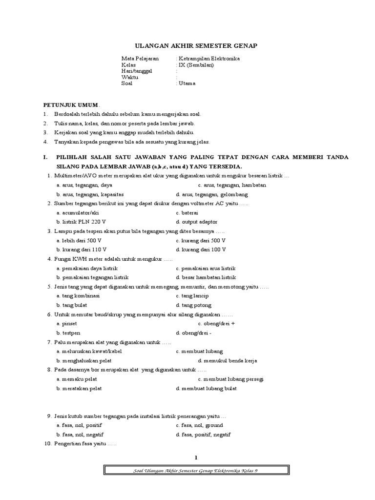Soal Uas Elektronika Kelas 9 Semester 1