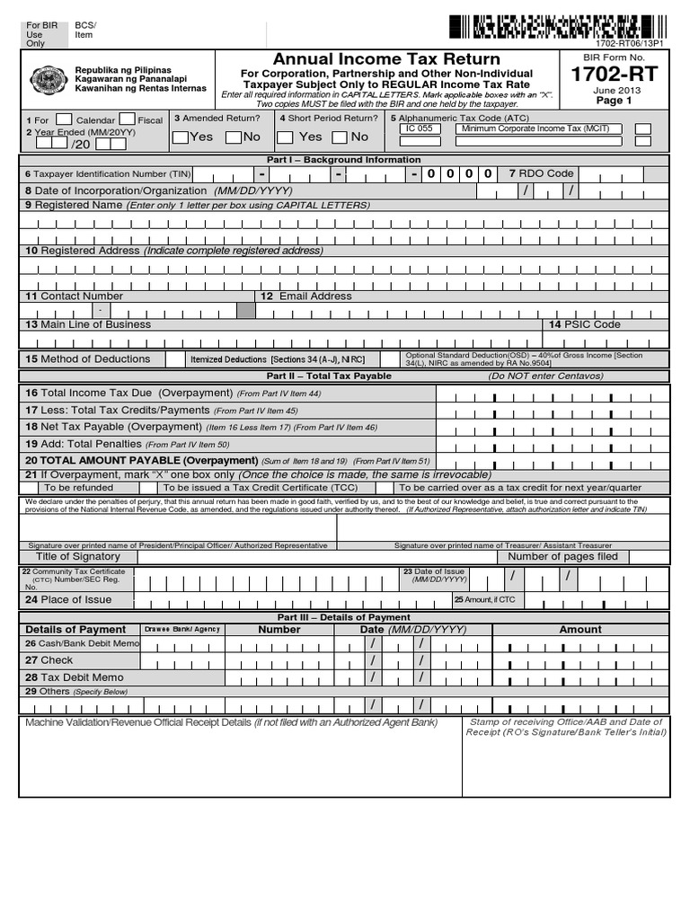 BIR Form 1702-RT | PDF
