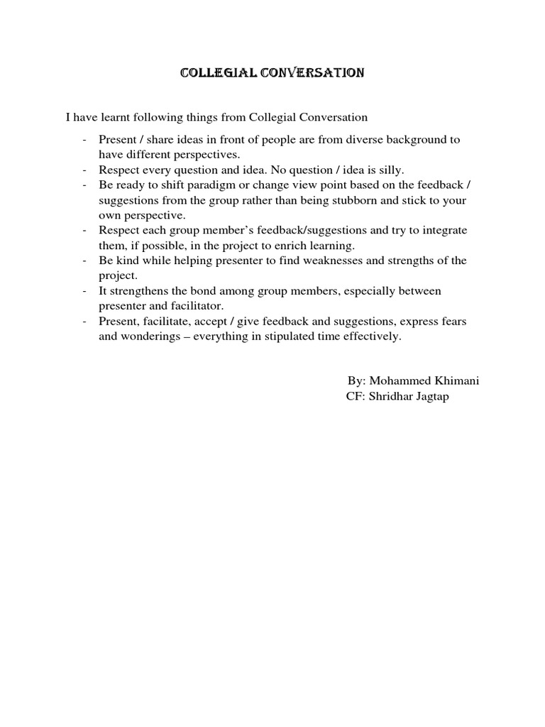 Insights from Collegial Conversations | PDF | Career & Growth