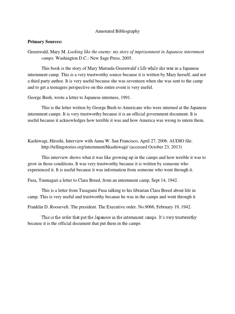 Annotated Bibliography | Internment Of Japanese Americans | Websites