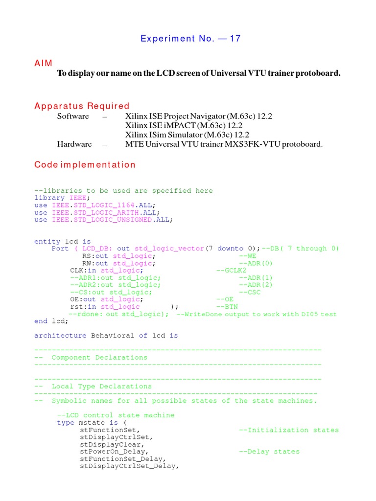VHDL Code For LCD Display PDF Vhdl Electronic Engineering