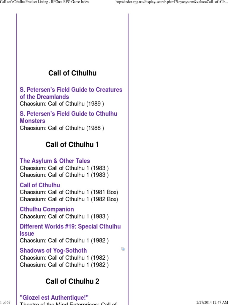 Call+of+Cthulhu Product Listing - RPGnet RPG Game Index | PDF | Cthulhu