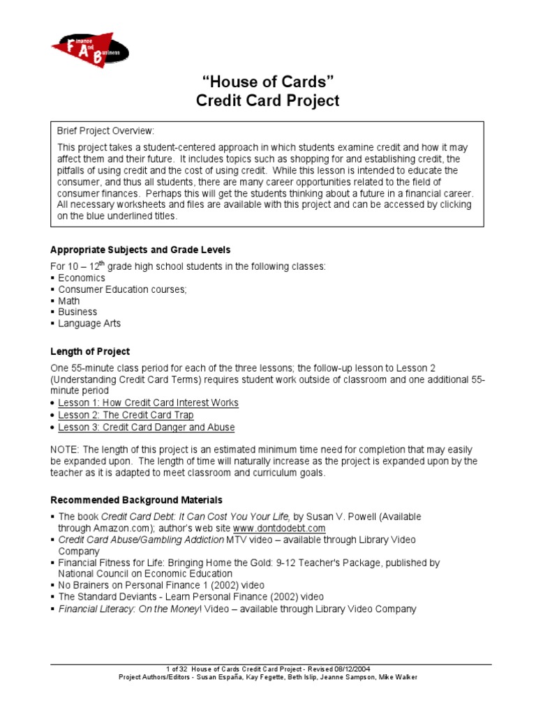 Economics House of CR CardHouse of Cards Credit Card Projects | PDF ...