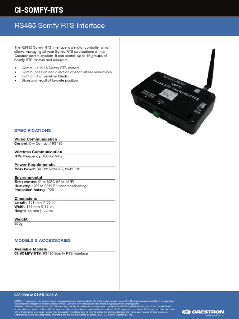Ci Somfy Rts | PDF | Electromagnetism | Manufactured Goods