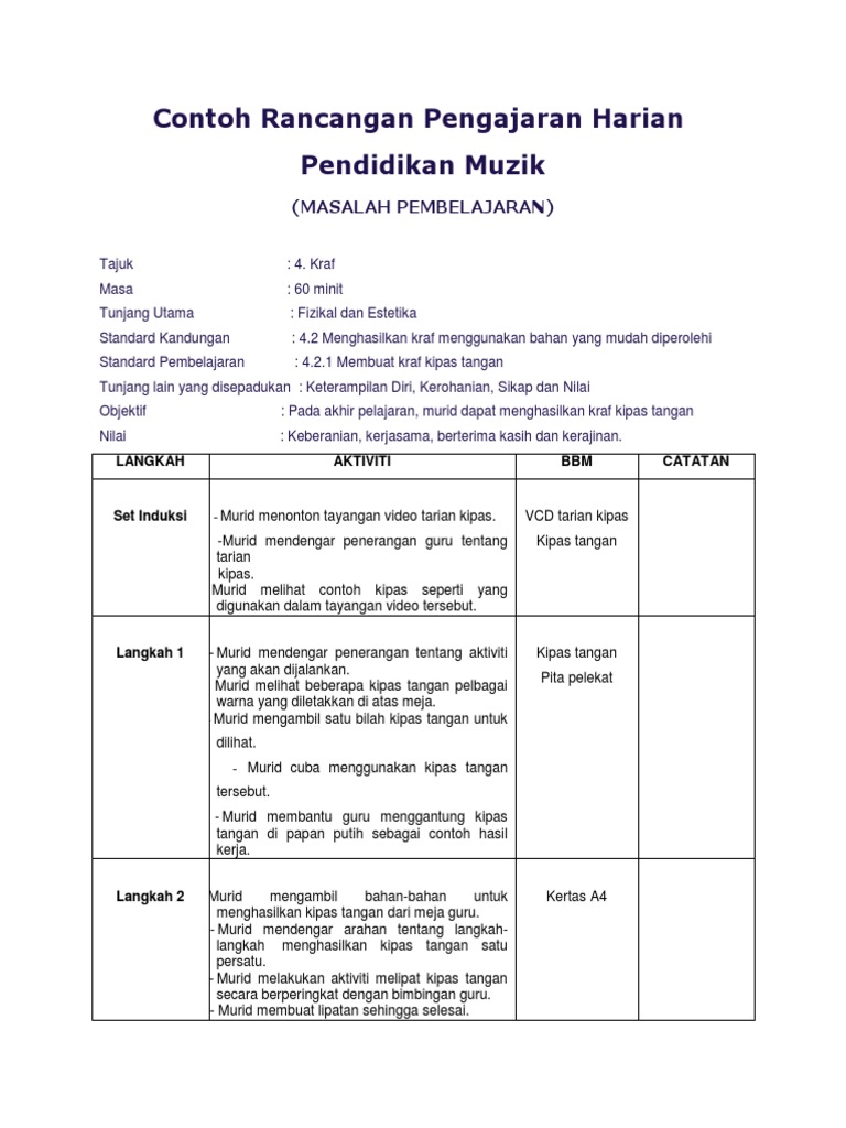 Contoh Rancangan Pengajaran Haria1 Pdf
