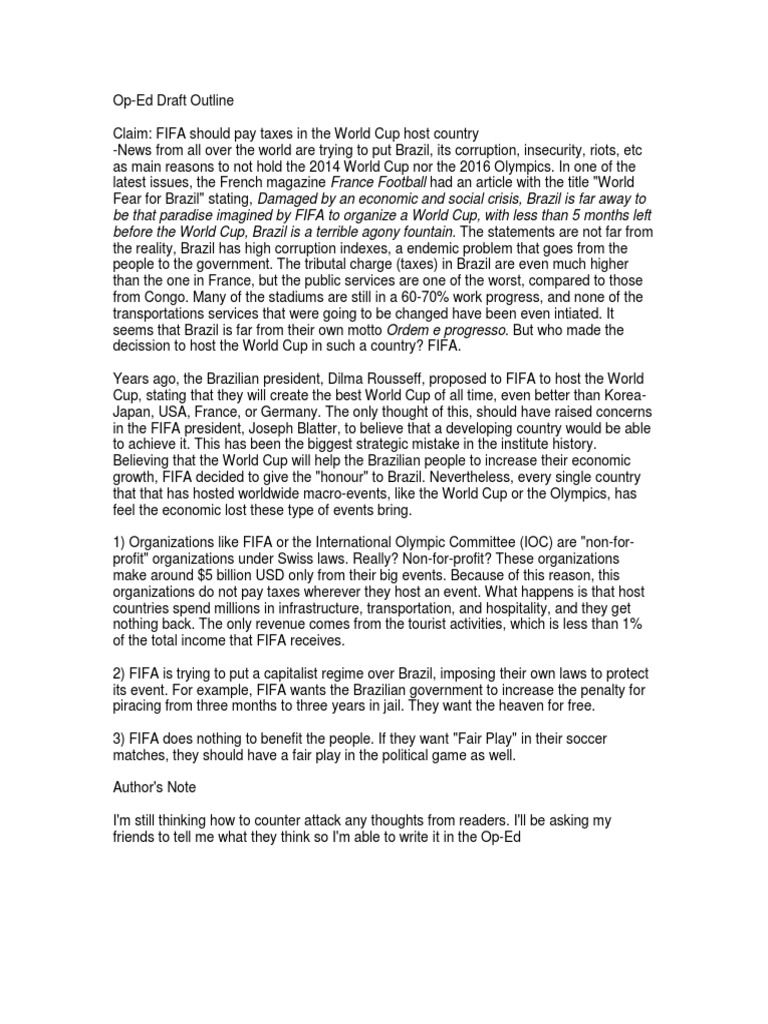 Op-Ed Draft Outline  PDF  Fifa  Fifa World Cup