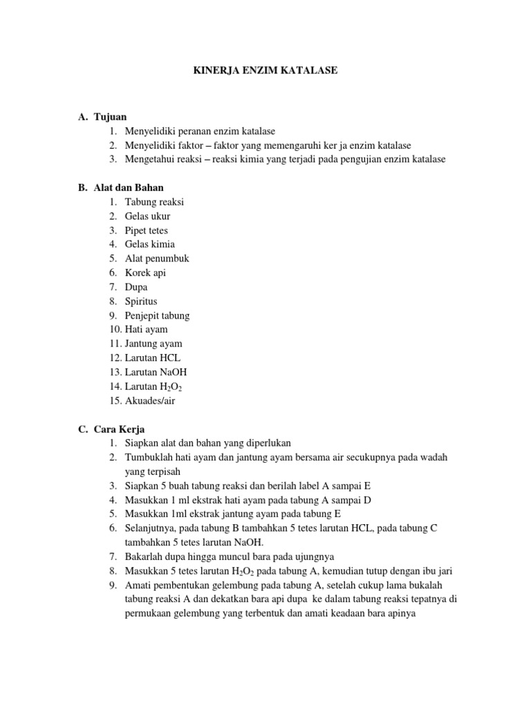 Kinerja Enzim Katalase
