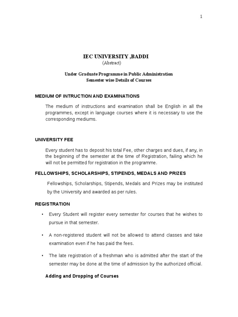 IEC University Public Administration Program Guide | PDF | Course ...