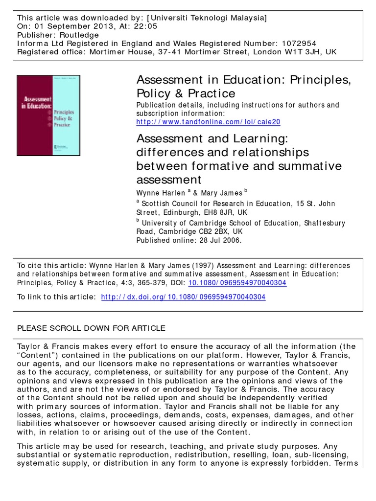 Assessment in Education - Principles | PDF