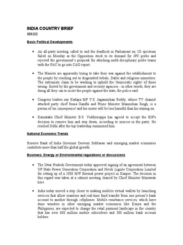 India Political and Economic Update | PDF | Indian National Congress ...