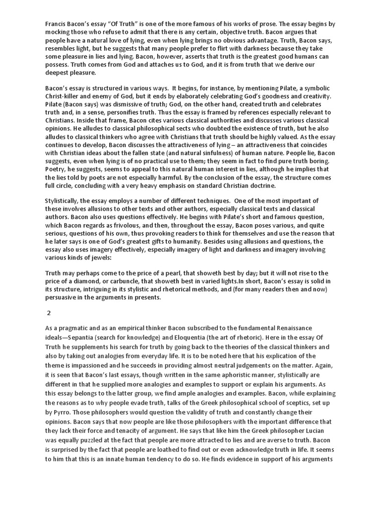 Of truth by francis bacon critical analysis image