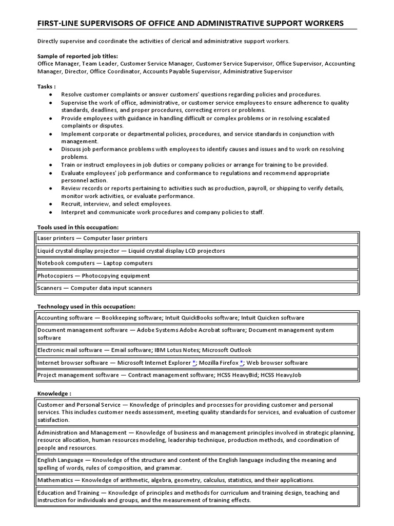 First-Line Supervisors of Office and Administrative Support Workers | PDF