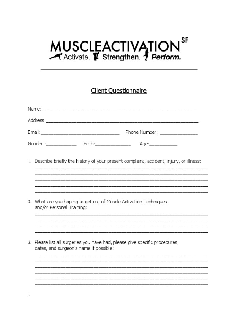 Client Personal Training Questionnaire | PDF | Career & Growth | Social ...