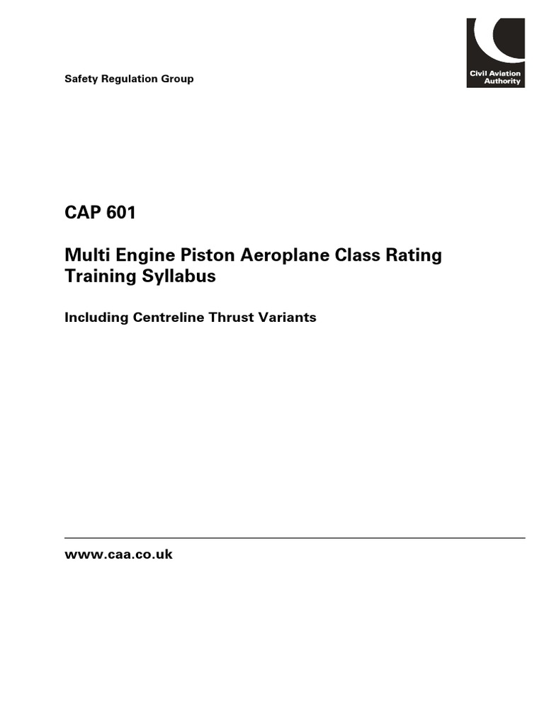 CAP 601 Multi Engine Piston Aeroplane Class Rating Training Syllabus PDF