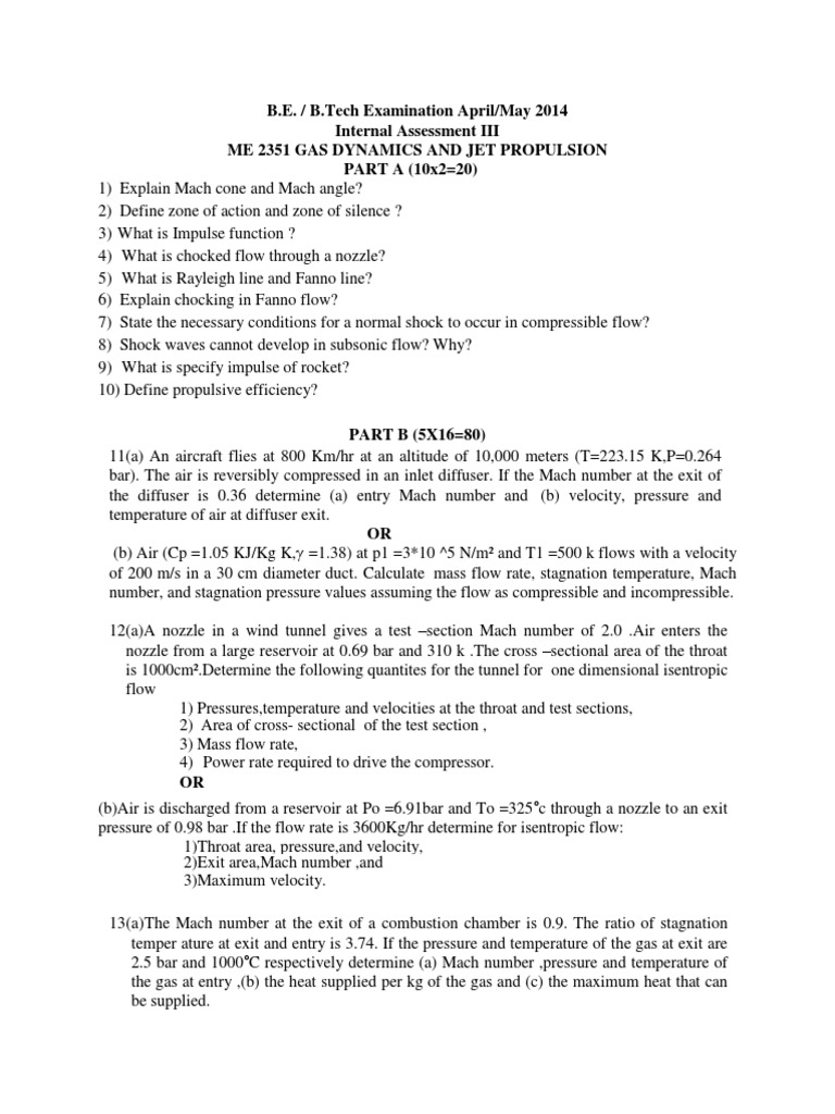 ME 2351 Gas Dynamics Exam Questions | PDF | Jet Engine | Mach Number