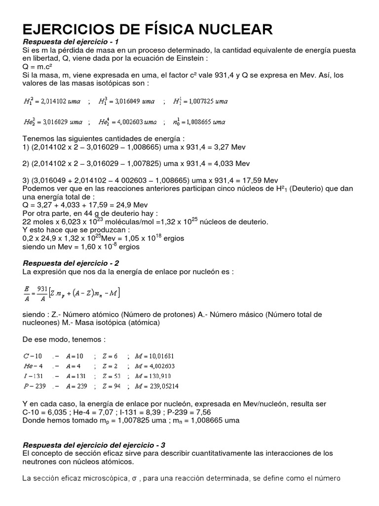 Ejercicios de Física Nuclear Resueltos | PDF | Desintegración ...