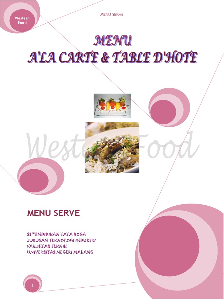 Menu Ala Carte Dan Table D'hote PDF Salad Foods