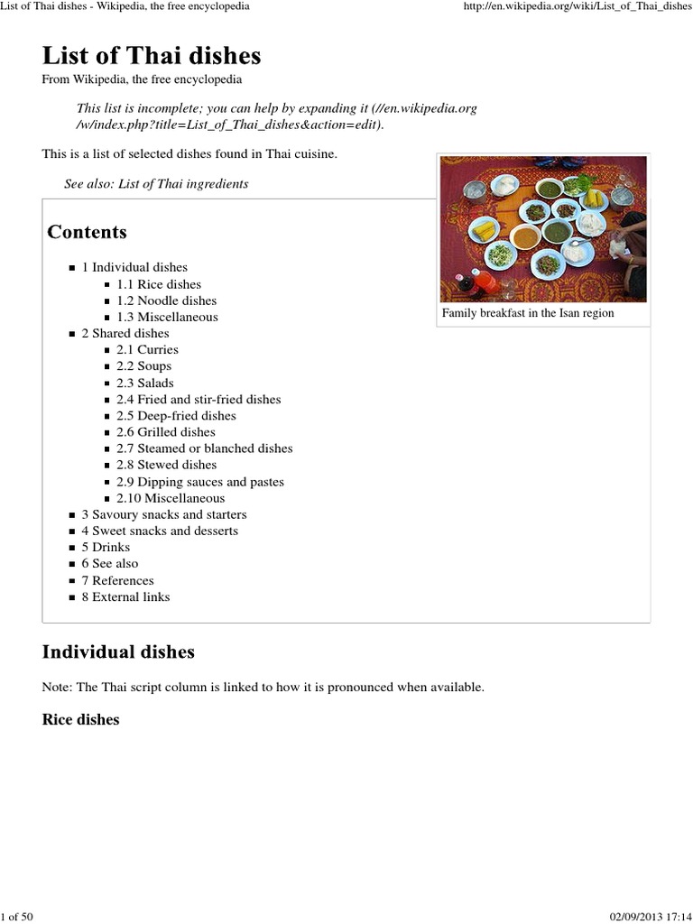 Thai Dishes - Wikipedia | PDF | Thai Cuisine | Curry