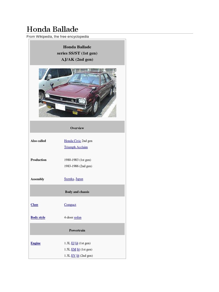 Overview of the Honda Ballade Models | PDF | Automobile Layouts