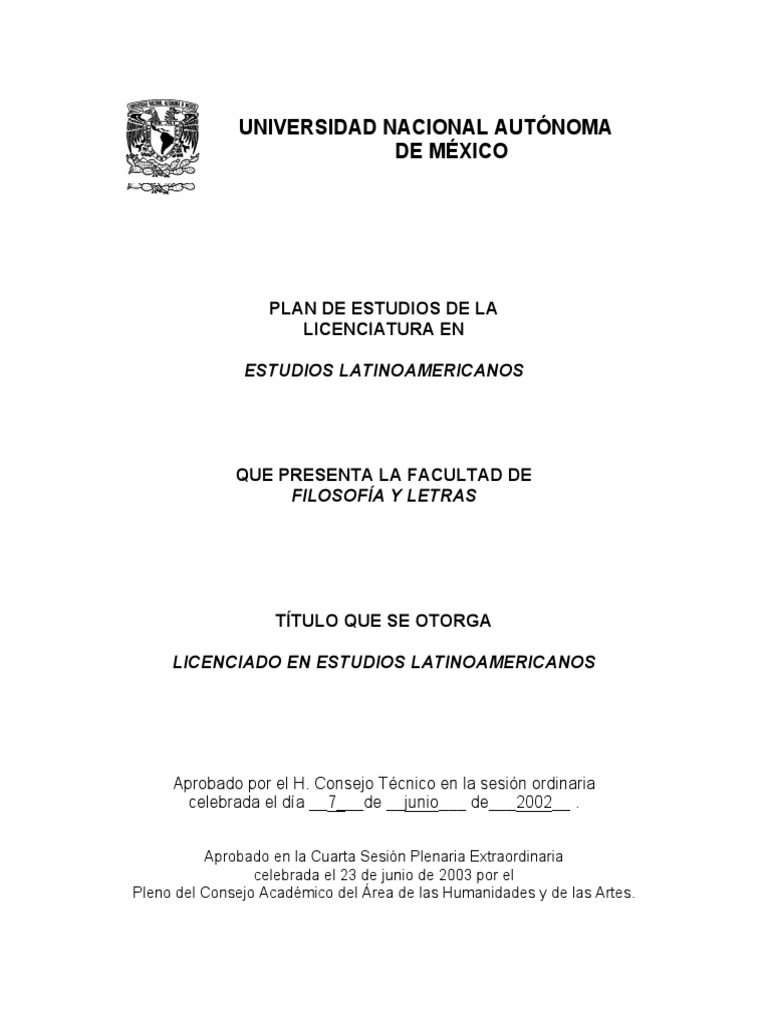 Plan de Estudios Licenciatura en Estudios Latinoamericanos | PDF ...