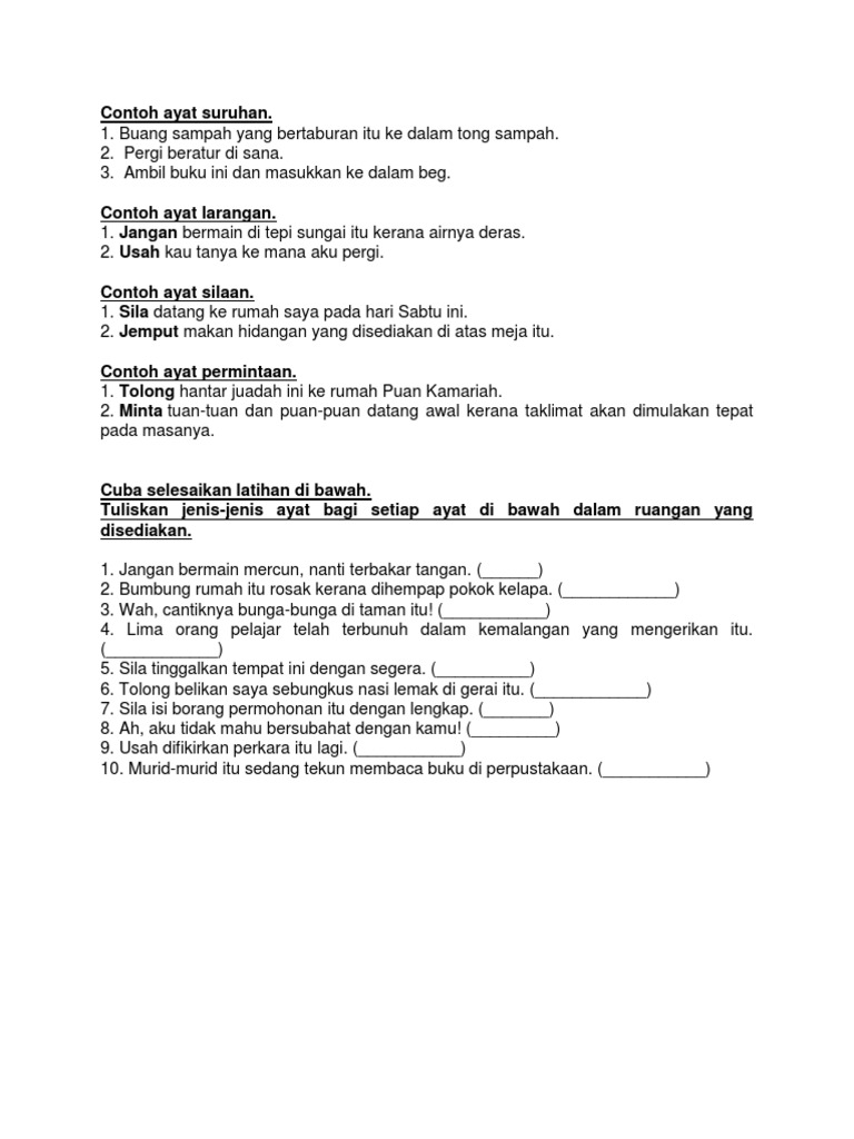 Contoh 5 Ayat Suruhan