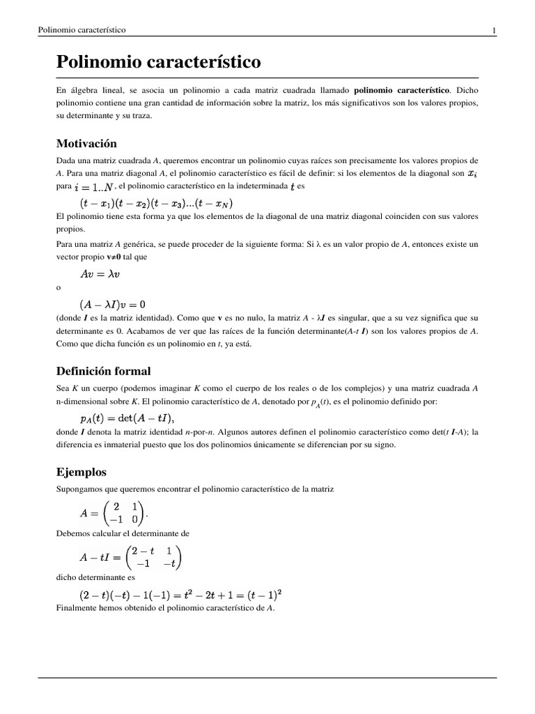 Polinomio Característico PDF Valores propios y vectores propios