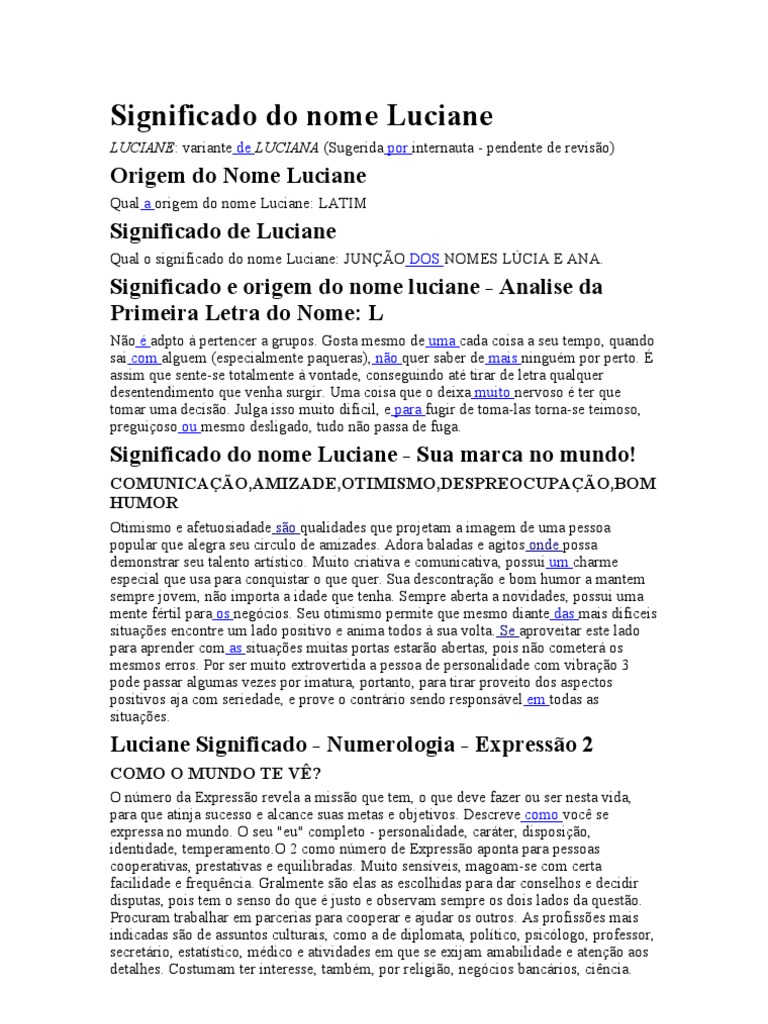 Significado Do Nome Luciane | PDF | Sabedoria | Vida