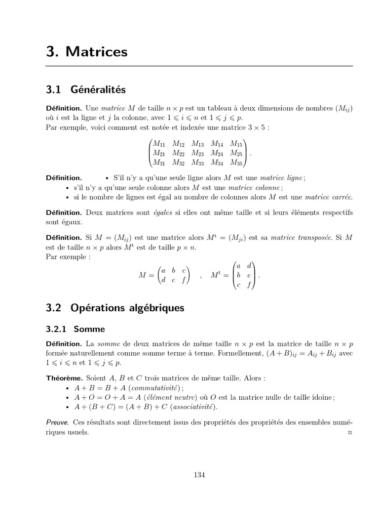TS Spé Chap 3: Cours Sur Les Matrices | PDF | Matrice (Mathématiques ...