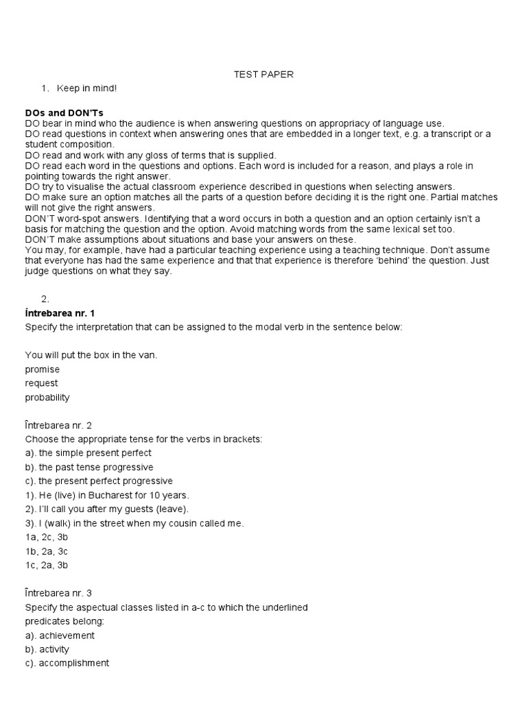 Test 1 | PDF | Language Arts & Discipline