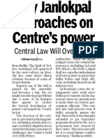 Article - City Janlokpal Encroaches On Centre's Power