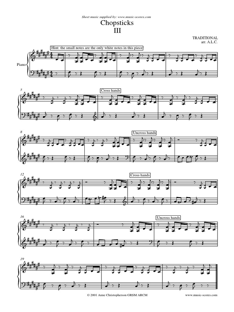 Chopsticks III: Hint: The Small Notes Are The Only White Notes in This ...