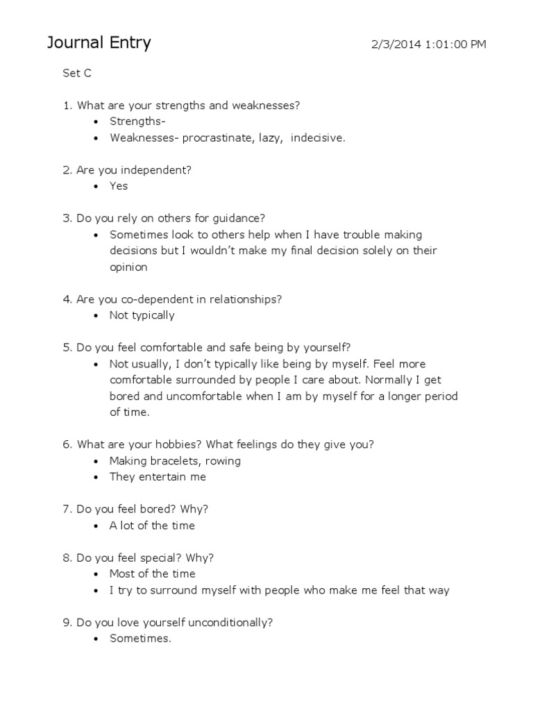 Personal Reflection Journal Entry | PDF