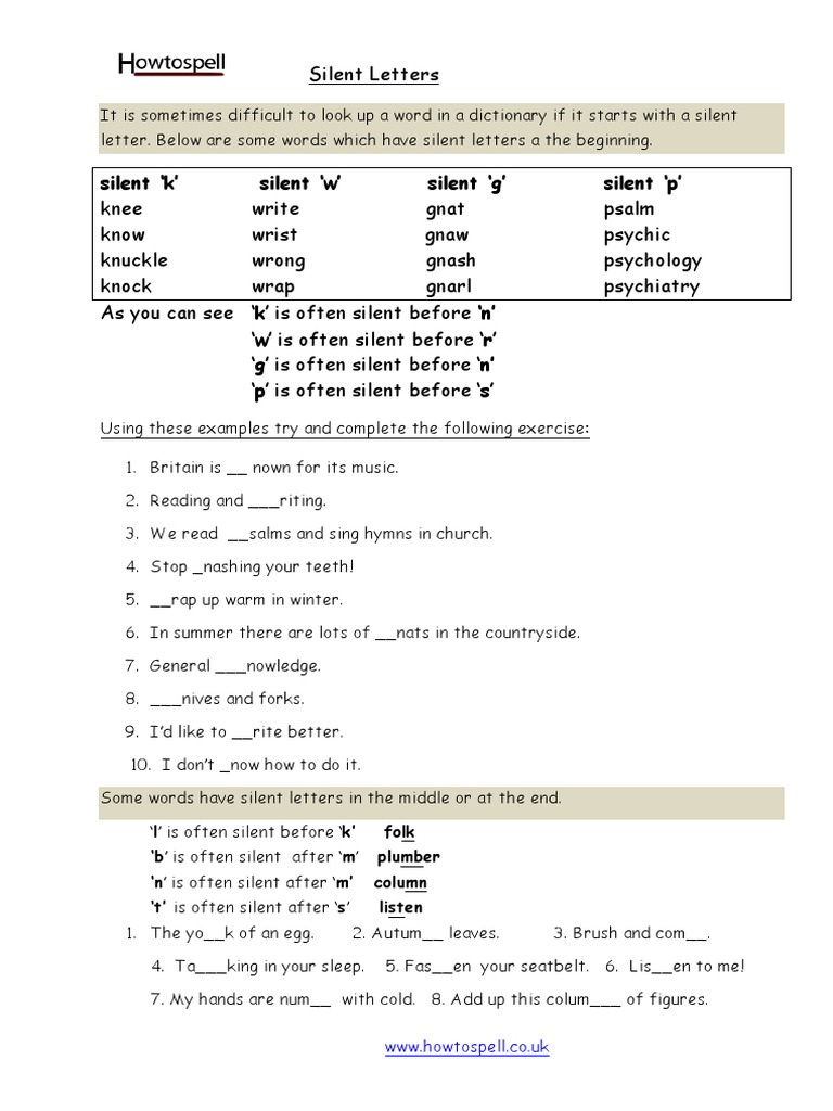 Silent K' Silent W' Silent G' Silent P' | PDF