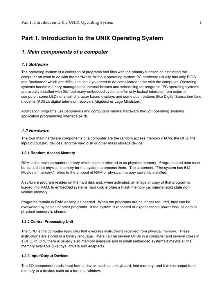 Introduction To Unix Operating System Main Components of A Computer ...