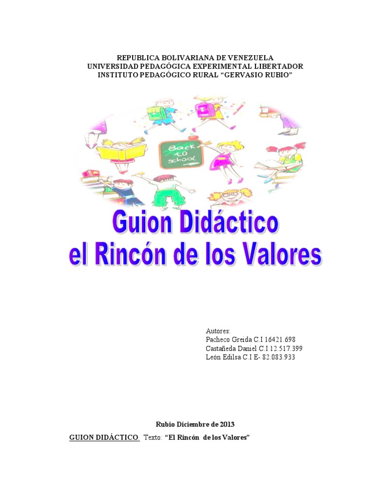Guion Didáctico: El Rincón de los Valores | PDF