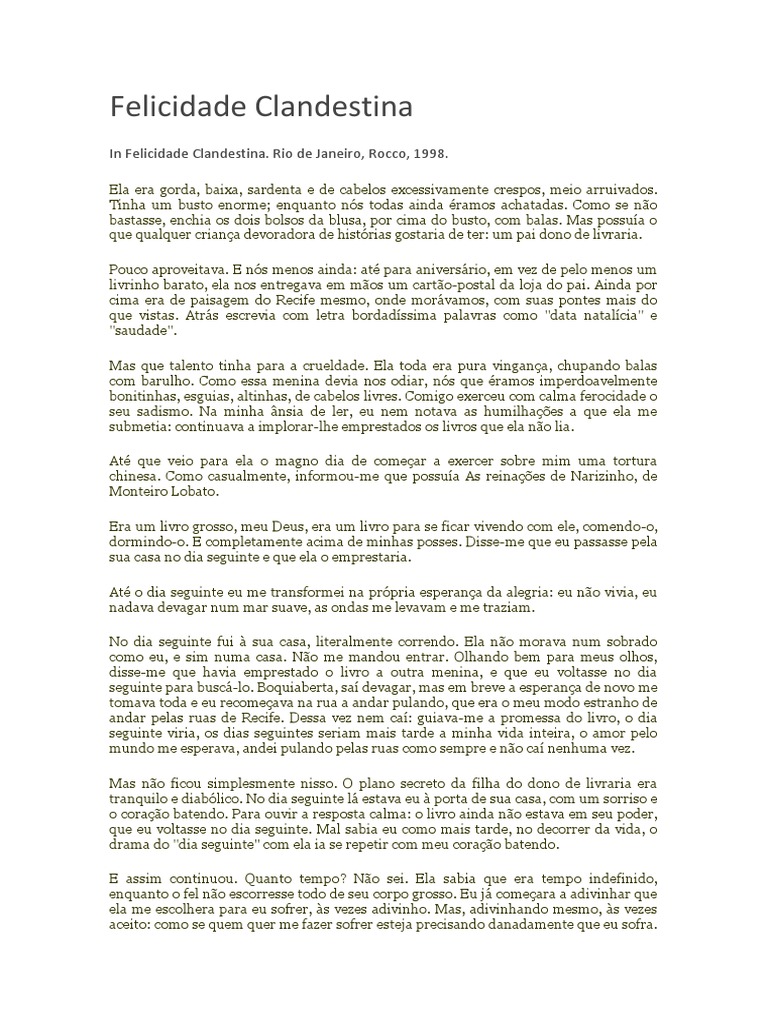 Felicidade Clandestina: O Conto de Lispector | PDF | Contos | Livros