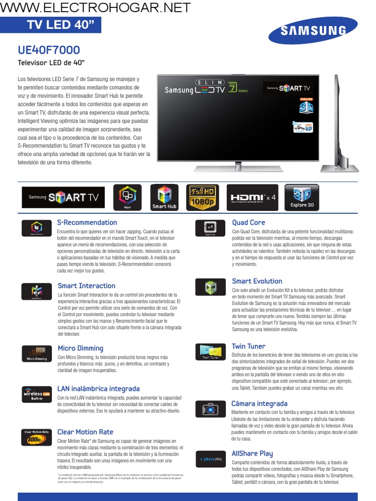UE40F7000 | PDF | Televisión | Telecomunicaciones