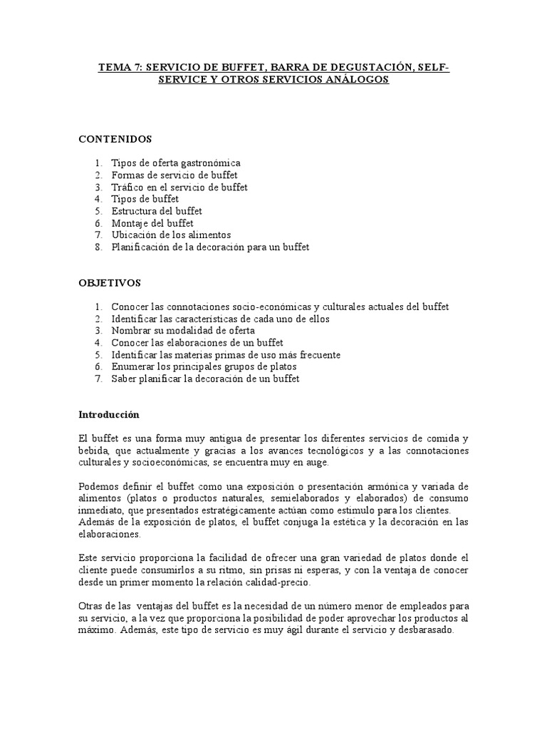 Tema 11 El Servicio de Buffet | PDF | Alimentos | Unión Europea