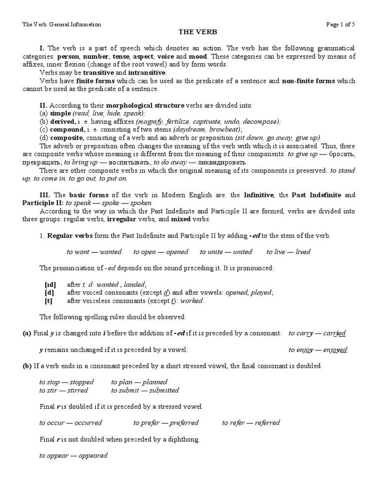 The Verb. General Information Page 1 of 5 | PDF | Grammatical Tense | Verb