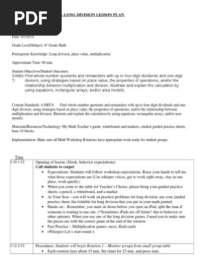 math workshop lesson plan