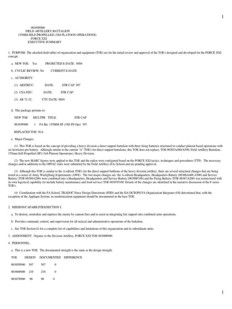 Divisional Artillery Brigade, Force XXI, Forward Artillery Battalion, M