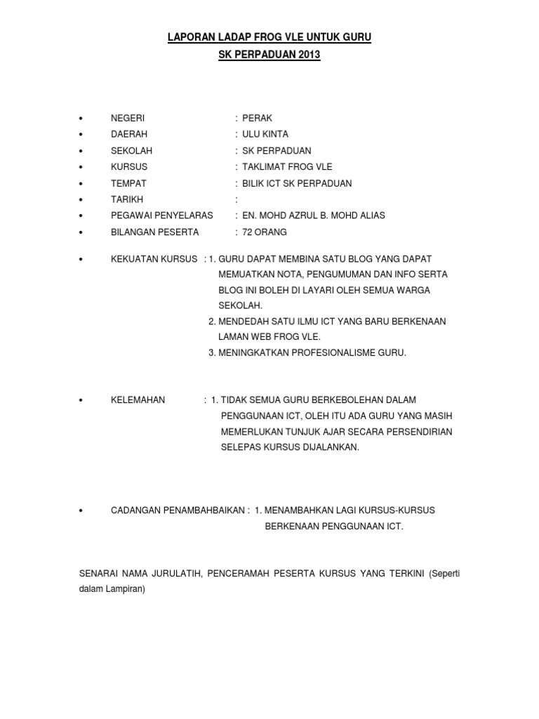 Laporan Ladap Frog Vle Untuk Guru Pdf