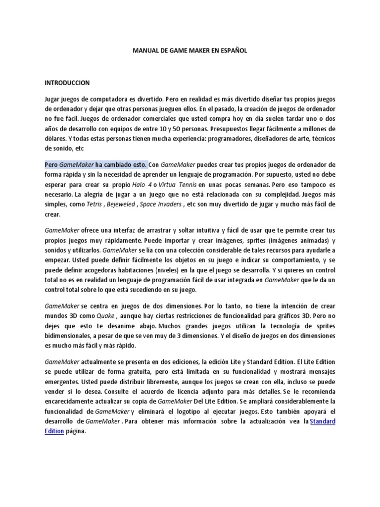 Manual de Game Maker en Español | PDF | Point and Click | Archivo de ...