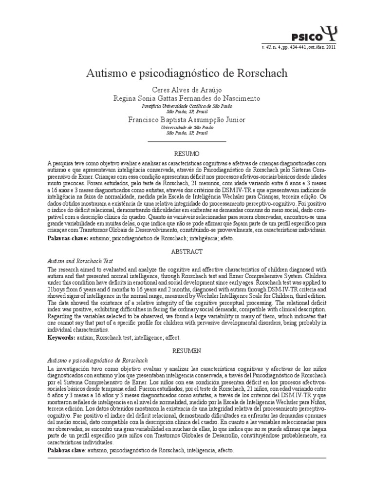 Autismo e Teste de Rorschach: Análise Cognitiva | PDF | Esquizofrenia ...