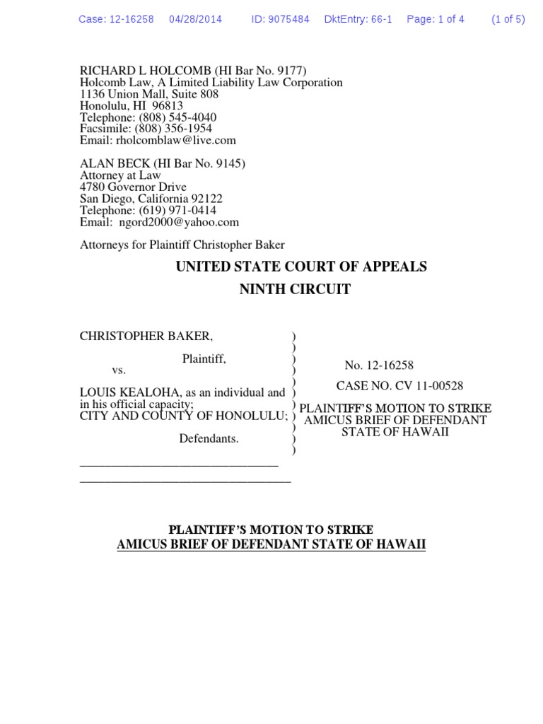 Filed Motion To Strike Amicus Brief of State of Hawaii | PDF | Brief ...