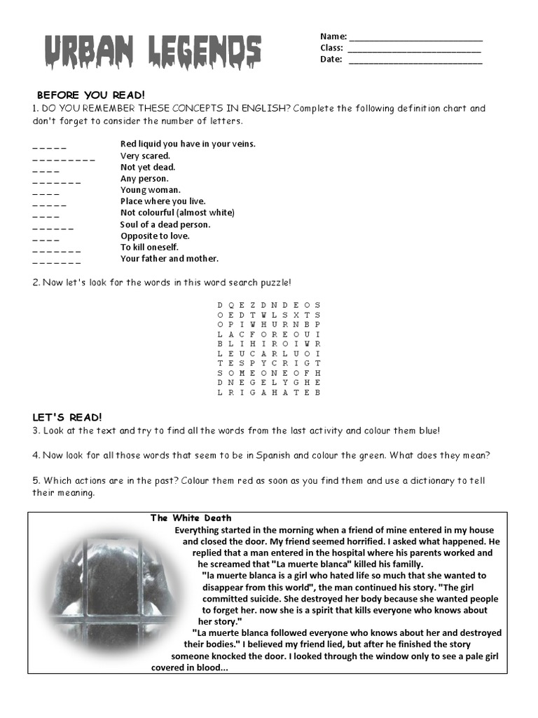 Urban Legend Worksheet