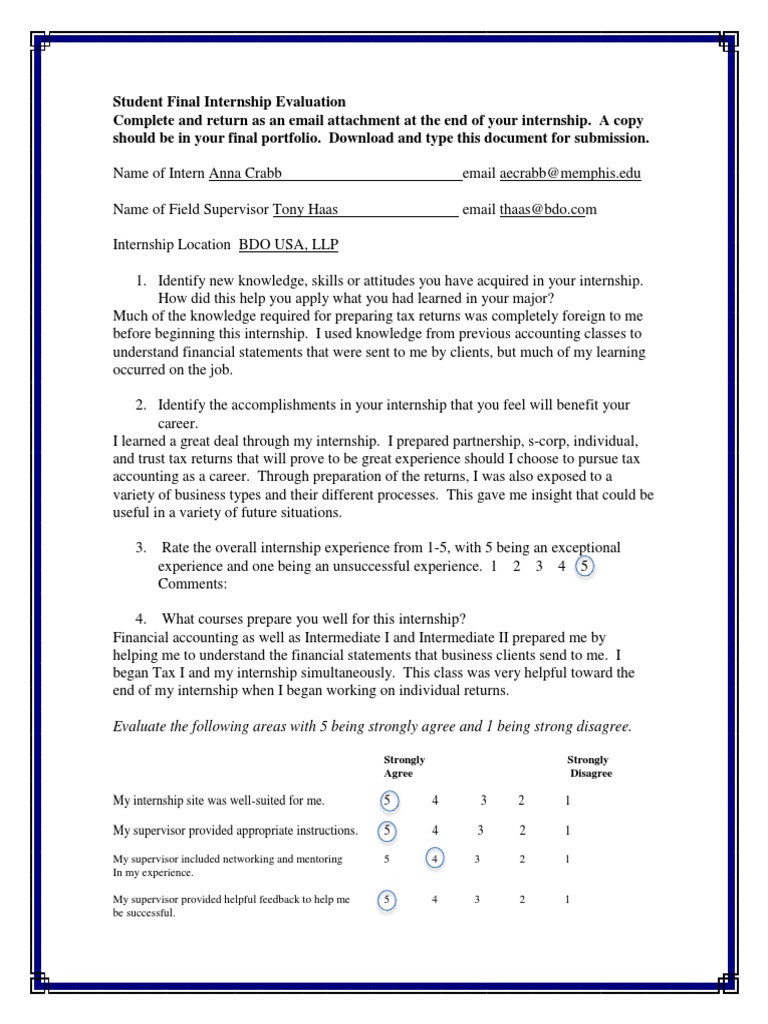 Student Internship Evaluation Form | PDF | Career & Growth | Finance ...