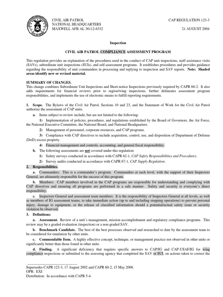 CAP Compliance Assessment Program Guide | PDF | Civil Air Patrol ...
