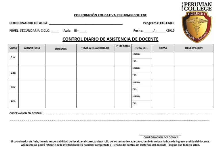 Control Diario de Asistencia Docente | PDF