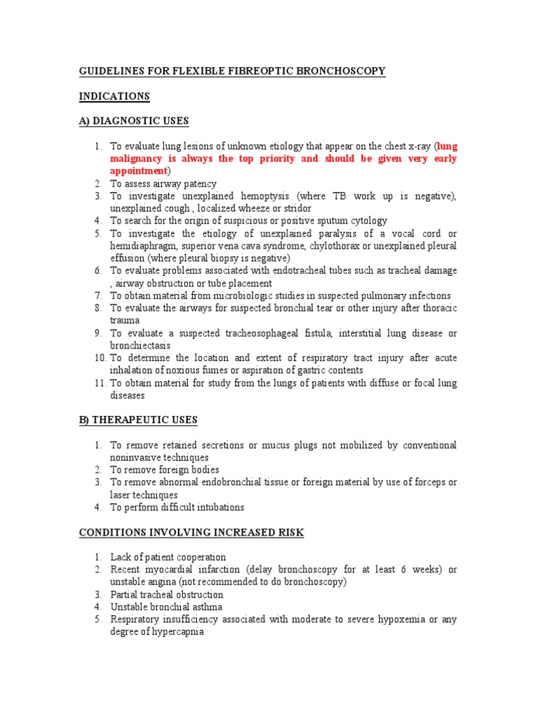 Bronchoscopy Indications and Guidelines | PDF | Respiratory Tract ...